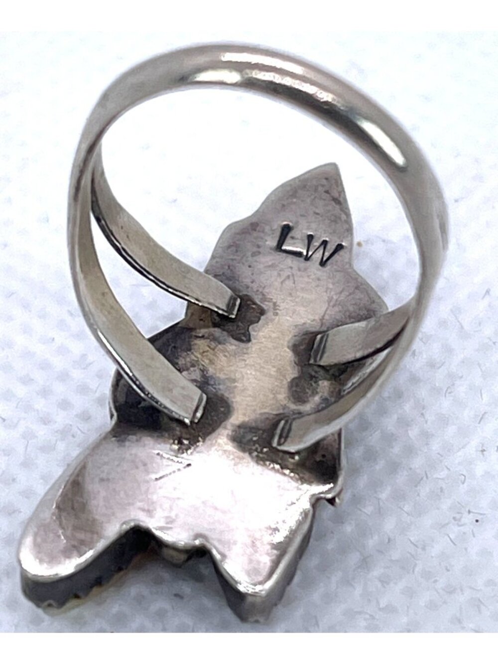 Native American Sterling Silver Mother Of Pearl Ring Statement Signed LW Sz 5.25 - Picture 2 of 16